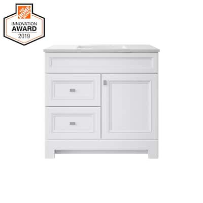 Sedgewood 36-1/2 in. Configurable Bath Vanity in White with Solid Surface Top in Arctic with White Sink