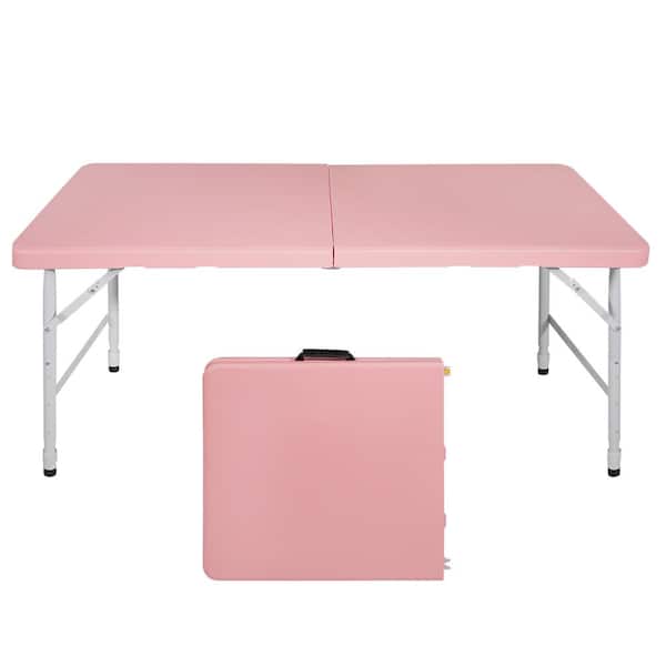 Sudzendf 49.21 in Foldable Pink Rectangle Steel Picnic Table, Indoor & Outdoor Portable Folding Table