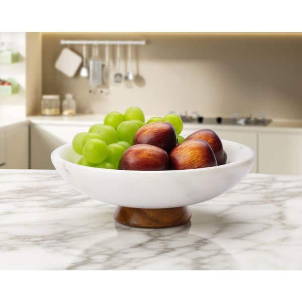 大理石　フルーツインテリア Natural Series White Fruit Bowl Marble/Wood 11 in Centerpiece Bowl