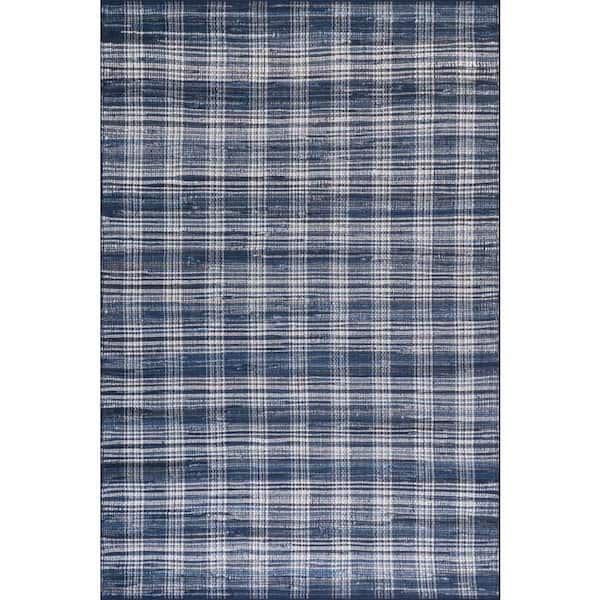 Denim Plaid Machine Washable Blue 3 ft. x 5 ft. Indoor Area Rug