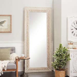 84 in. x 36 in. Intricately Carved Rectangle Framed White Floral Wall Mirror