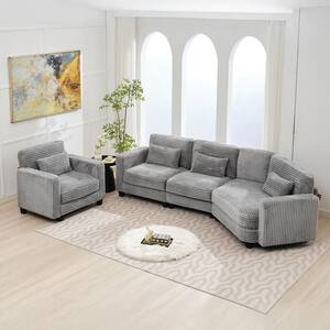 2-Piece Grey Curved Corduroy Velvet Living Room Sofa Set