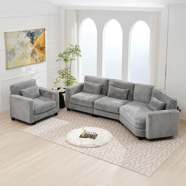 2-Piece Grey Curved Corduroy Velvet Living Room Sofa Set