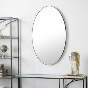 40 in. x 24 in. Oval Shaped Round Framed Black Wall Mirror with Thin Minimalistic Frame