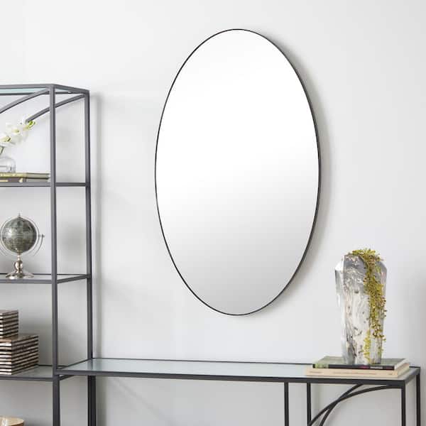 Litton Lane 40 in. x 24 in. Oval Shaped Round Framed Black Wall Mirror with Thin Minimalistic Frame