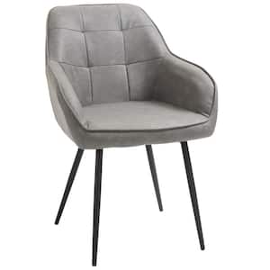 Light Grey Modern Style Dining Chair Back Accent Chair with PU Leather Upholstery and Metal Legs for Living Room