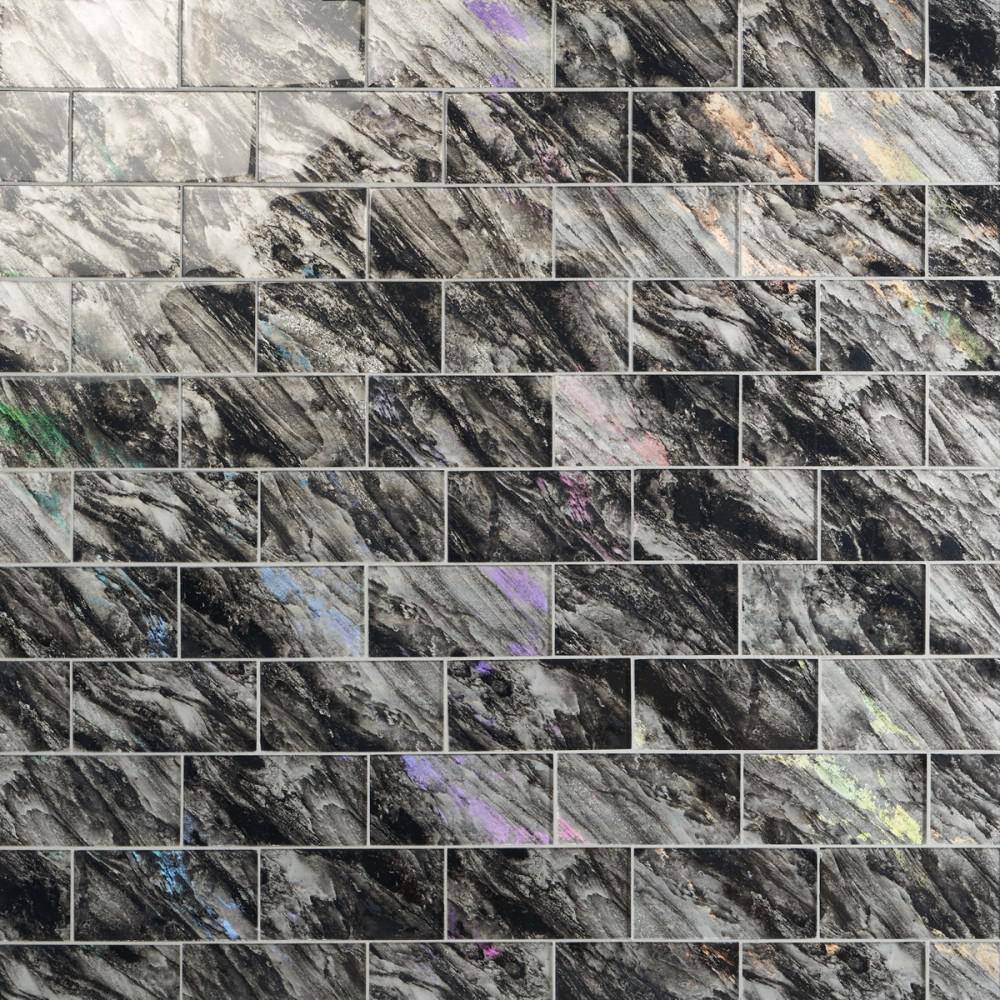 Astral Polished Black Glass Rectangular Wall Tile