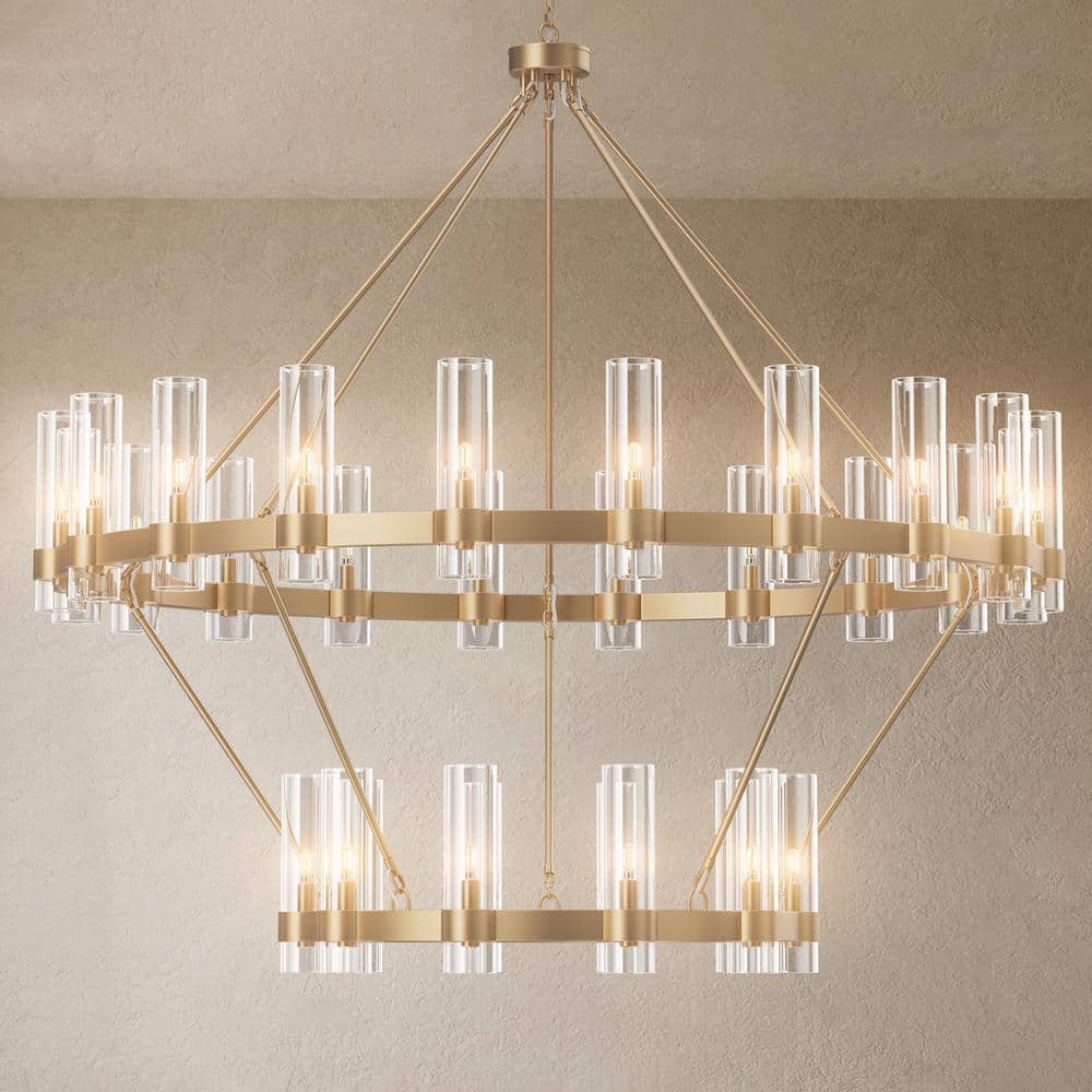 Modern Chandelier 60 in. 30-Light Gold Wagon Wheel Chandelier for Dinning Room, Foyer, Living Room, Staircase price history on PriceWatchPro