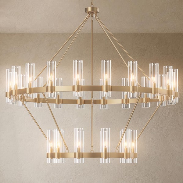 Modern Chandelier 60 in. 30-Light Gold Wagon Wheel Chandelier for Dinning Room, Foyer, Living Room, Staircase