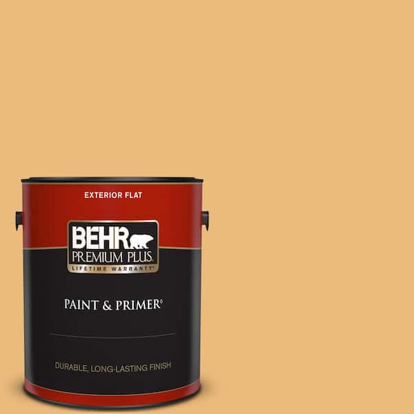 BEHR PREMIUM PLUS 1 gal. #BXC-61 Early Harvest Flat Exterior Paint & Primer