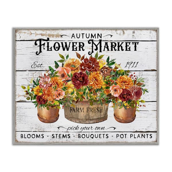 Stupell Industries Autumn flower Market by Creatif Belle Gray Framed Nature Giclee Art Print 16 in. x 20 in.