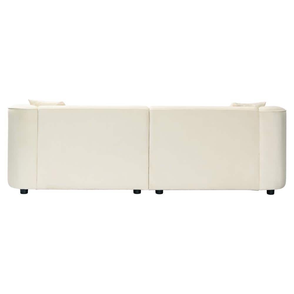 Beige Velvet Upholstered Curved 2-Seater Sectional Sofa