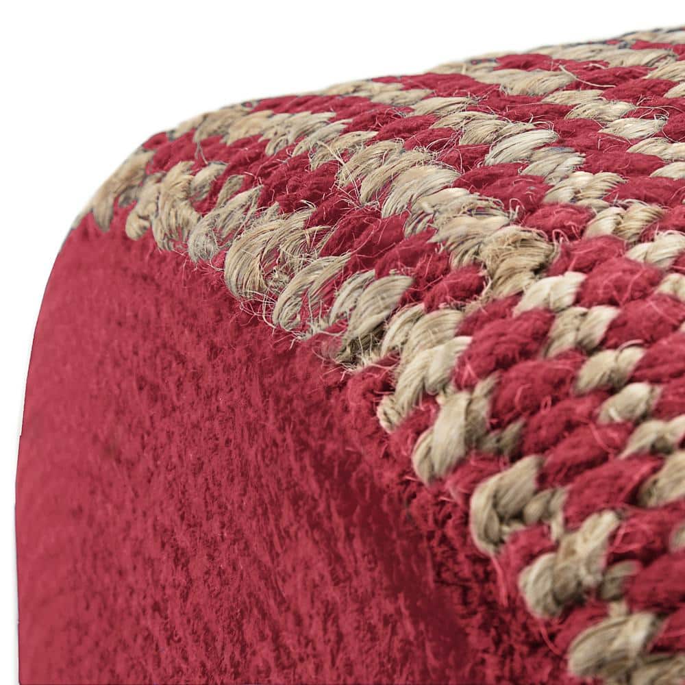 Larissa Round Natural and Maroon Jute Pouf