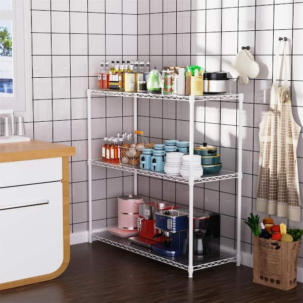 3 Tier 1050 LBS NSF Heavy Duty Adjustable Metal Storage Shelves Garden Potting Rack in White-18in.Dx48in.Wx48in.H