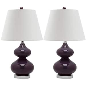 Eva 24 in. Dark Purple Double Gourd Glass Table Lamp with Off-White Shade (Set of 2)