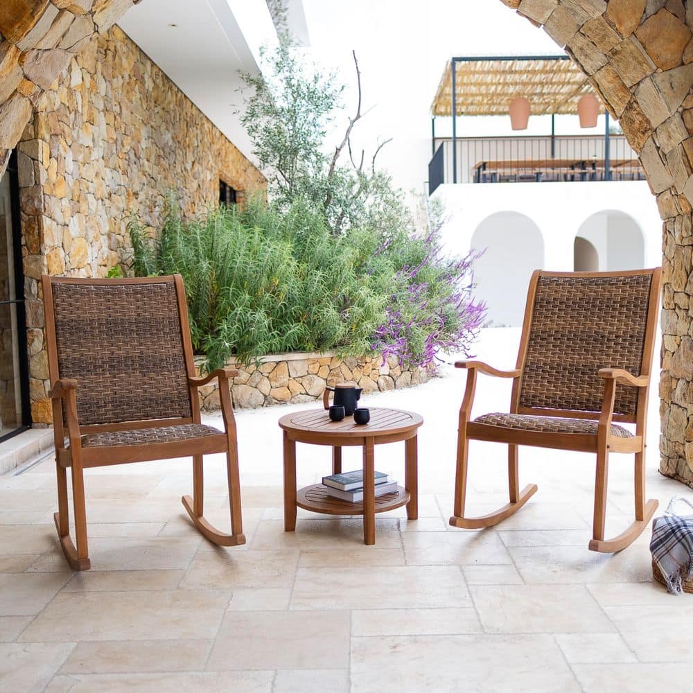 Luton 3-Piece Teak Wood Patio Conversation Set with Padded Woven Seats price history on PriceWatchPro