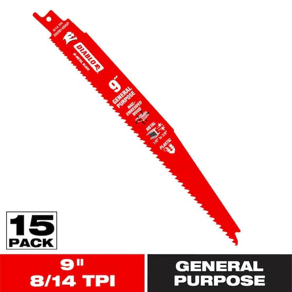 9 in. 8/14 TPI Bi-Metal Reciprocating Saw Blades for General Purpose Cuts