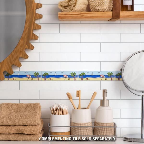 Captain Beachy 2 in. x 7-7/8 in. Glossy Ceramic Wall Tile Trim (3.94 sq. ft./Pack)