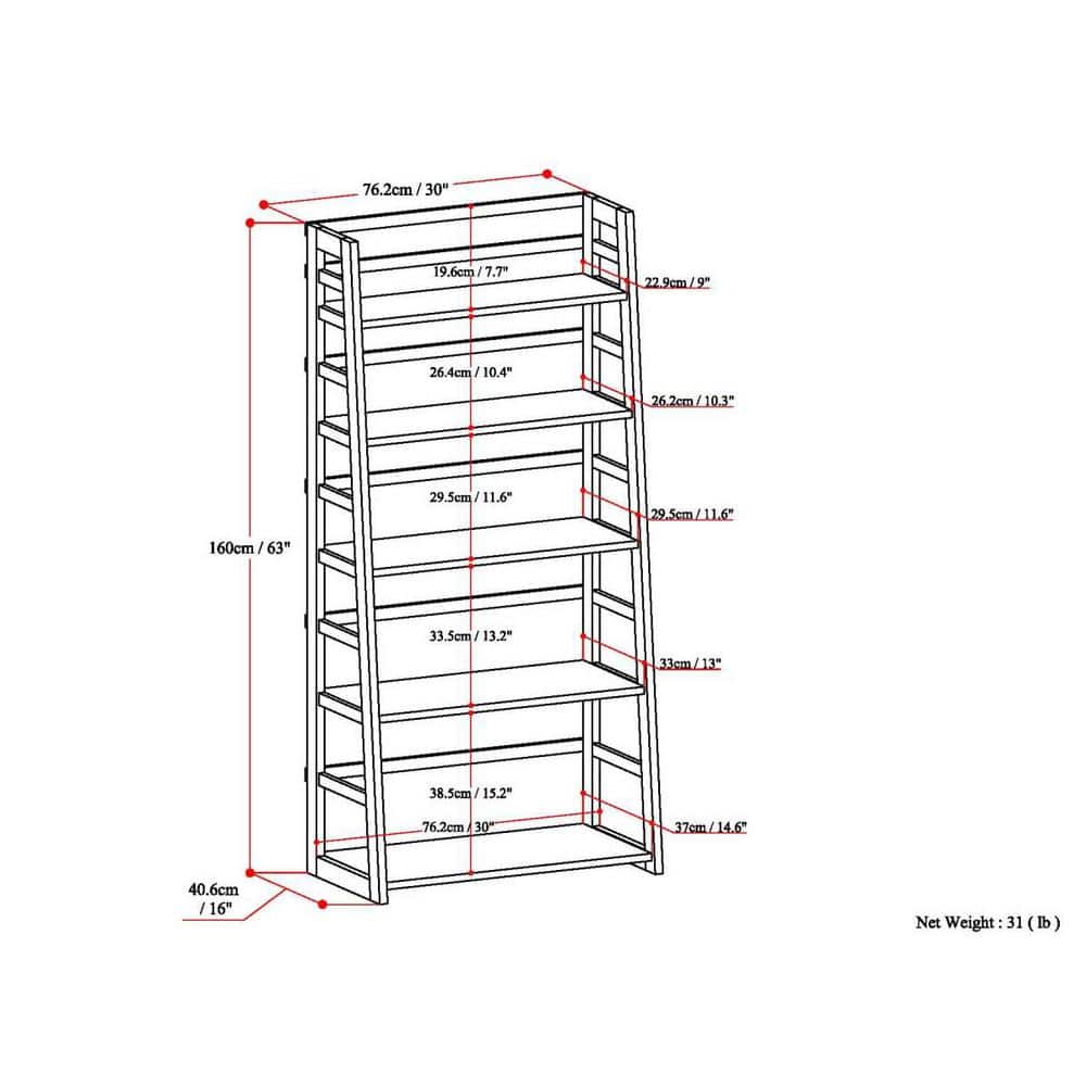 Acadian Solid Wood 4-Tier White Ladder Shelf Bookcase