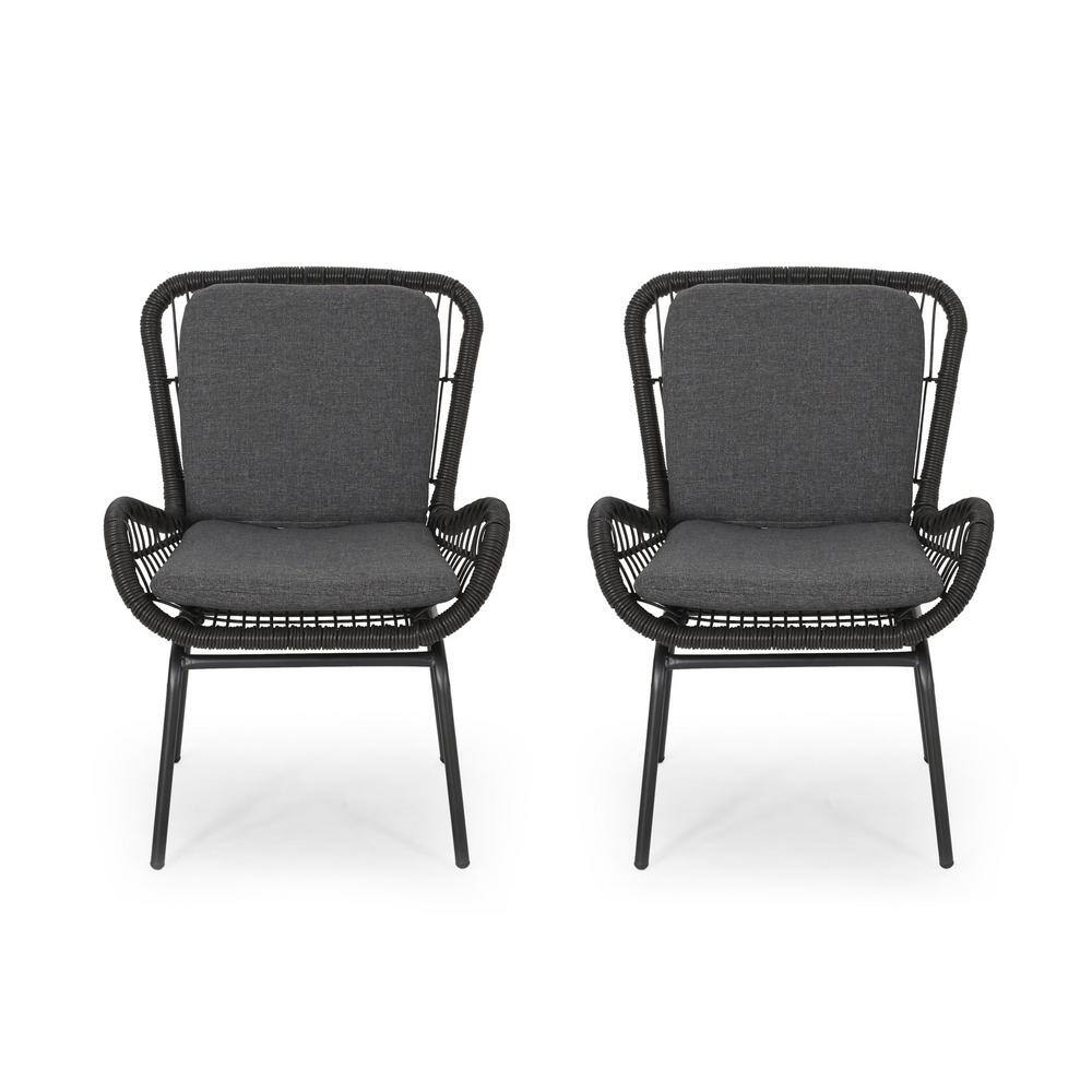 Gray Iron Frame Lounge Chair with Dark Gray Cushions (Set of 2)