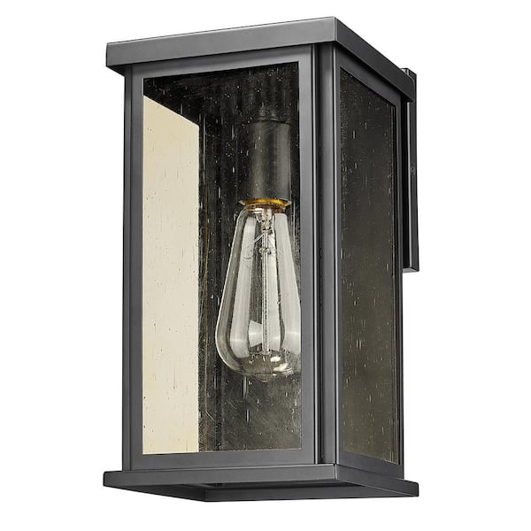 Acclaim Lighting Lyons 11.75 in. Matte Black 1-Light Outdoor Wall Lantern with Seeded ChampagneGlass