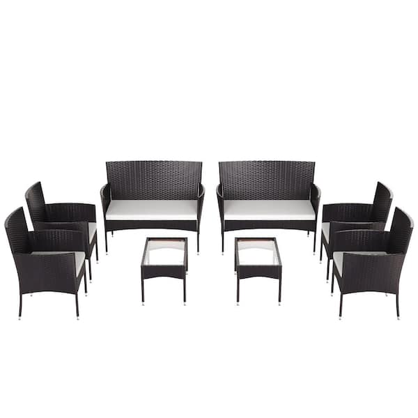 Willit 8-Piece Wicker Patio Conversation Set with White Cushions