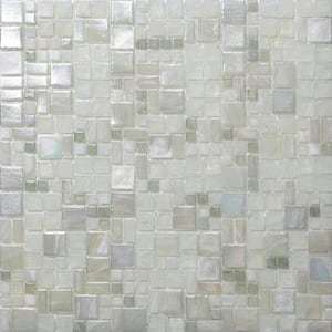 Pearl White 12.4 in. x 12.6 in. Polished Mini Versailles Glass Mosaic Floor and Wall Tile (10-Pack) (10.85 sq. ft./Case)