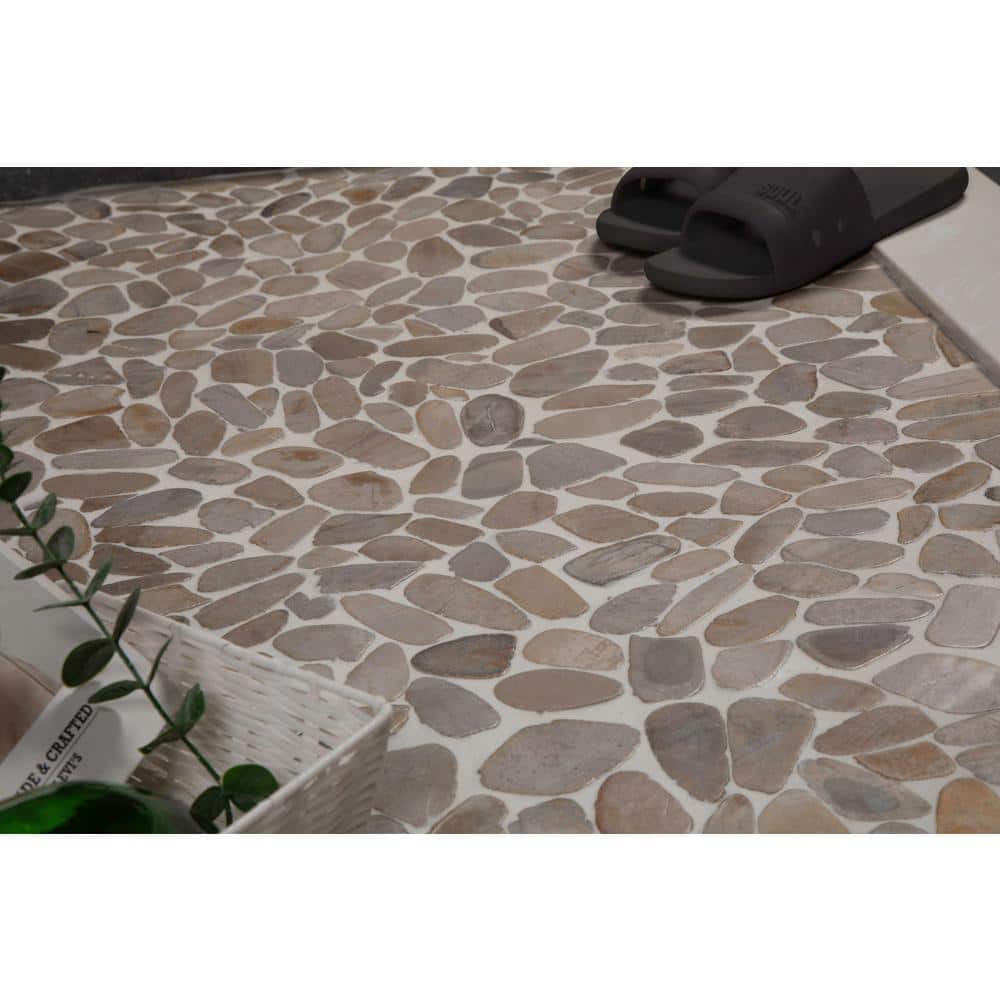 Pebble Crème Pre-Tiled Rectangular Shower Base with Center Drain
