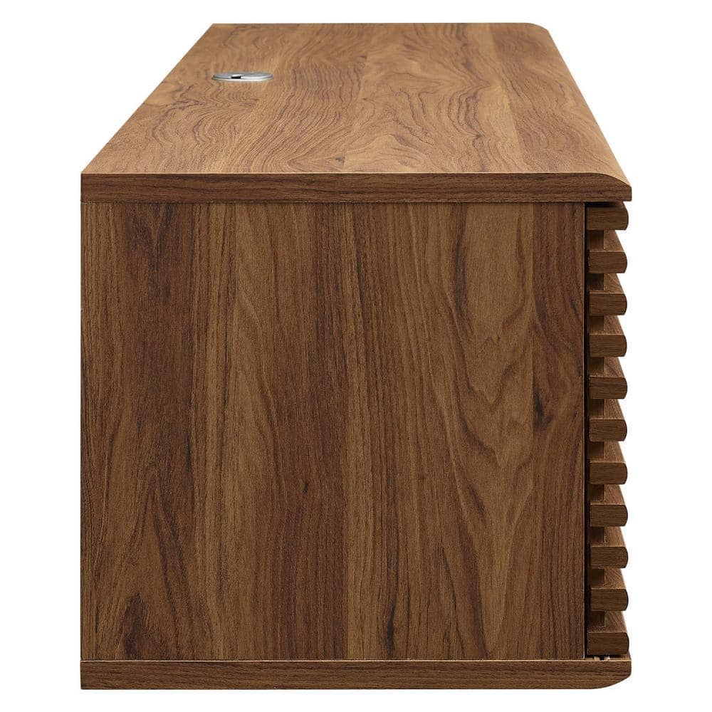 Sleek 60" Walnut Wall-Mount Media Console with Sliding Doors