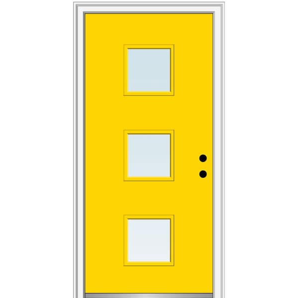 MMI Door 36 in. x 80 in. Aveline Low-E Glass Left-Hand Inswing 3-Lite Clear Painted Steel Prehung Front Door