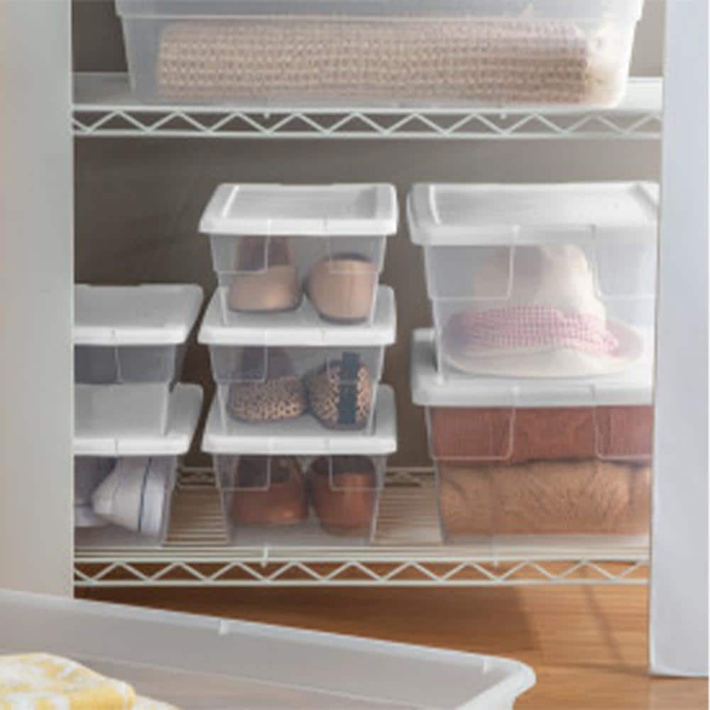 Clear Plastic Stackable Storage Box with White Lid, 14 in