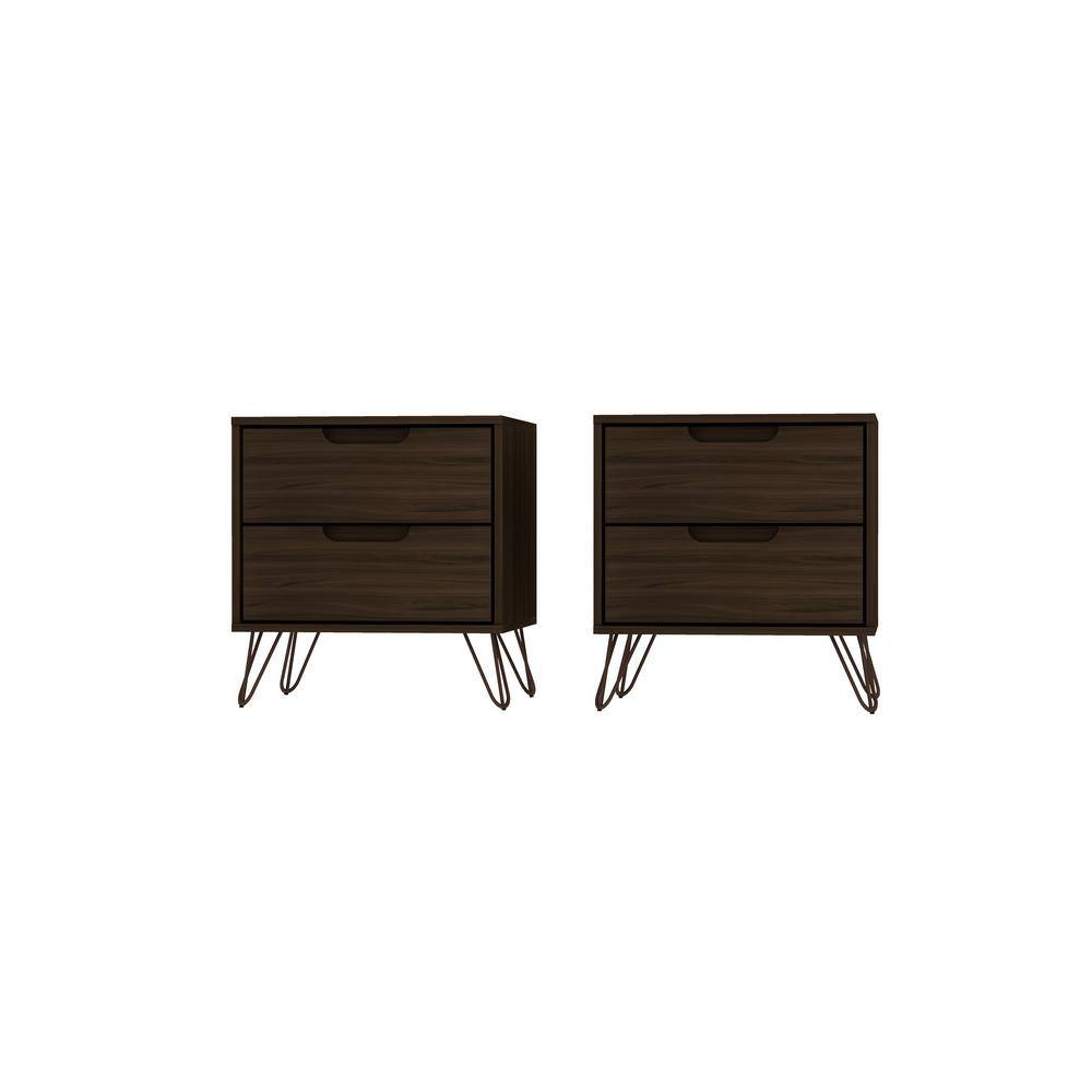 Mid-Century Modern Brown Nightstand with Splayed Metal Legs - Set of 2