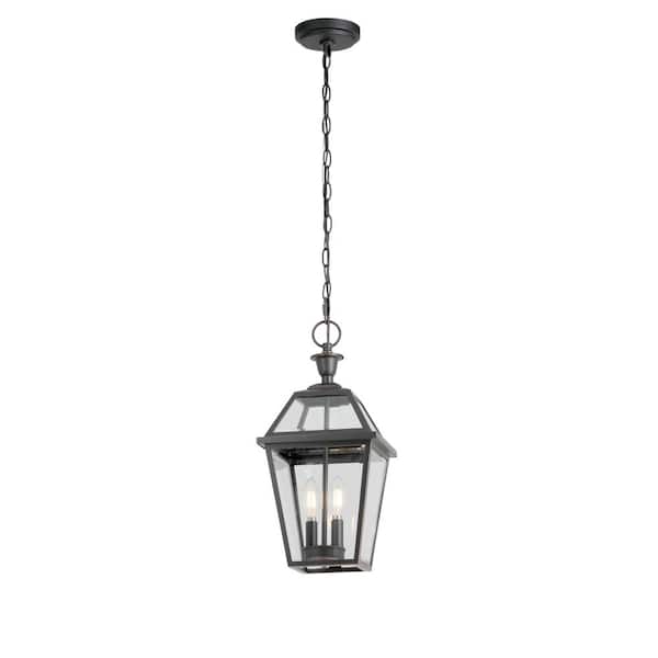 Home Decorators Collection Glenneyre 18 in. 2-Light Oil-Rubbed Bronze French Quarter Gas Style Outdoor Hanging Light Pendant Light with Clear Glass