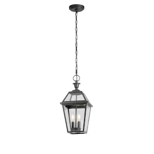 Glenneyre 8-5/8 in. W 2-Light Oil-Rubbed Bronze French Quarter Gas Style Outdoor Hanging Pendant Light with Clear Glass