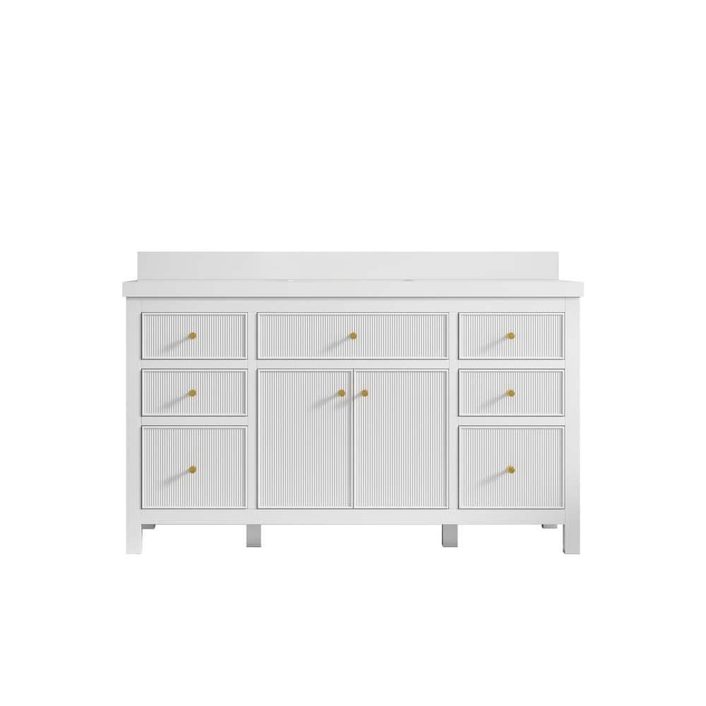 White 60'' Single Bathroom Vanity with Quartz Top