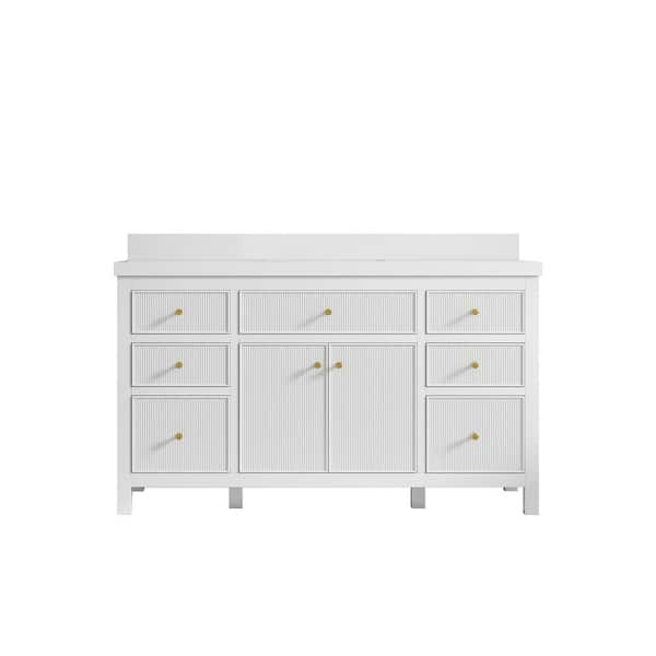 Willow Collections Sonoma 60 in. W x 22 in. D x 36 in. H Single Sink Bath Vanity in White with 2" White Quartz Top
