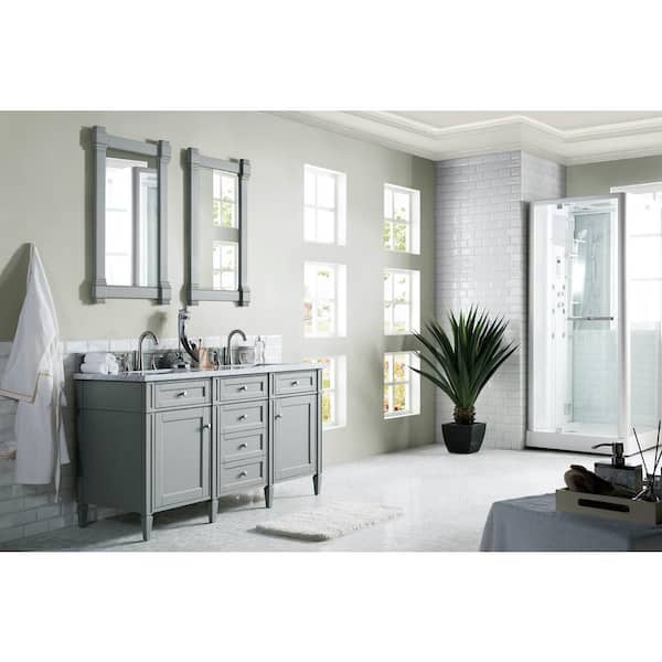 James Martin Vanities Brittany 60 in. W x 23.5 in.D x 34 in. H Double Bath Vanity in Urban Gray with Solid Surface Top in Arctic Fall