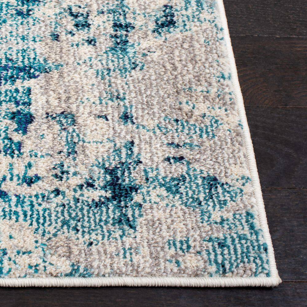 Ivory and Turquoise Square Abstract Synthetic Area Rug