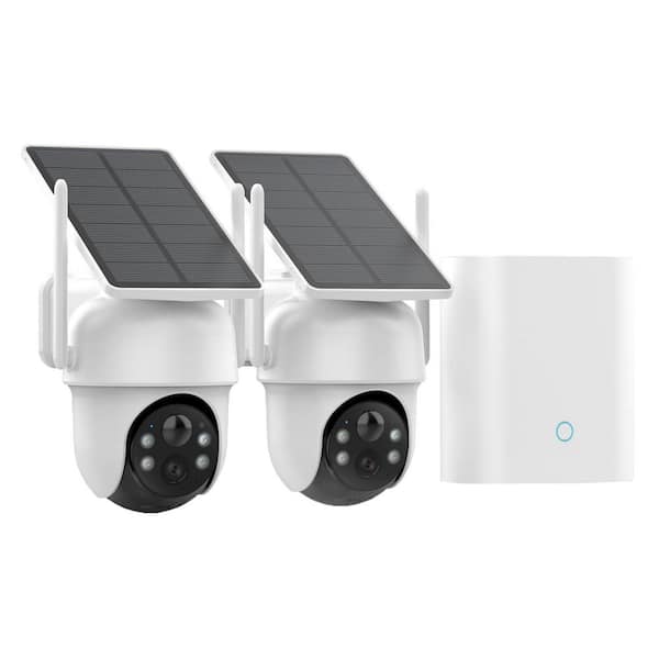2K Solar Security Camera Series SunSight 360° Wireless Camera System in White 2-Pack