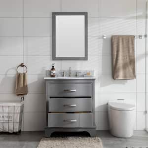 Monroe 30 in. W x 22 in. D Bath Vanity in Gray with Natural Marble Vanity Top in Carrara White with White Sink