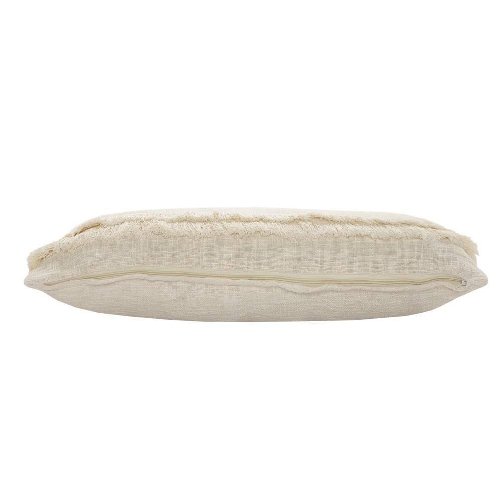 Cream Fringed Rectangular Lumbar Throw Pillow