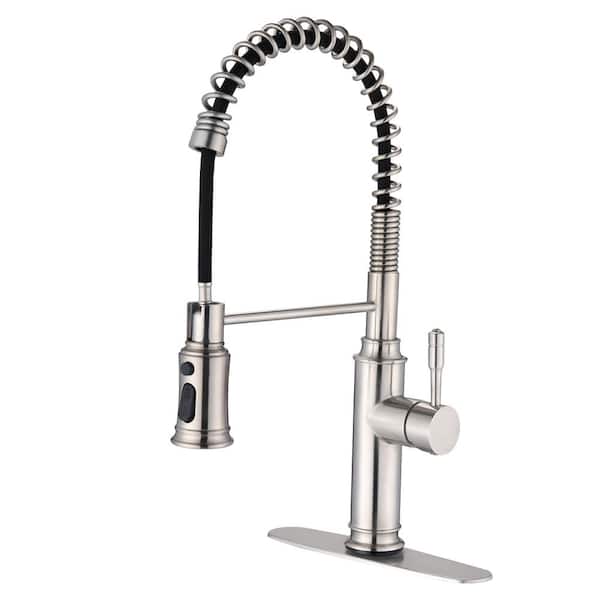 Tahanbath Single Handle Pull Down Sprayer Kitchen Faucet in Brushed Nickel