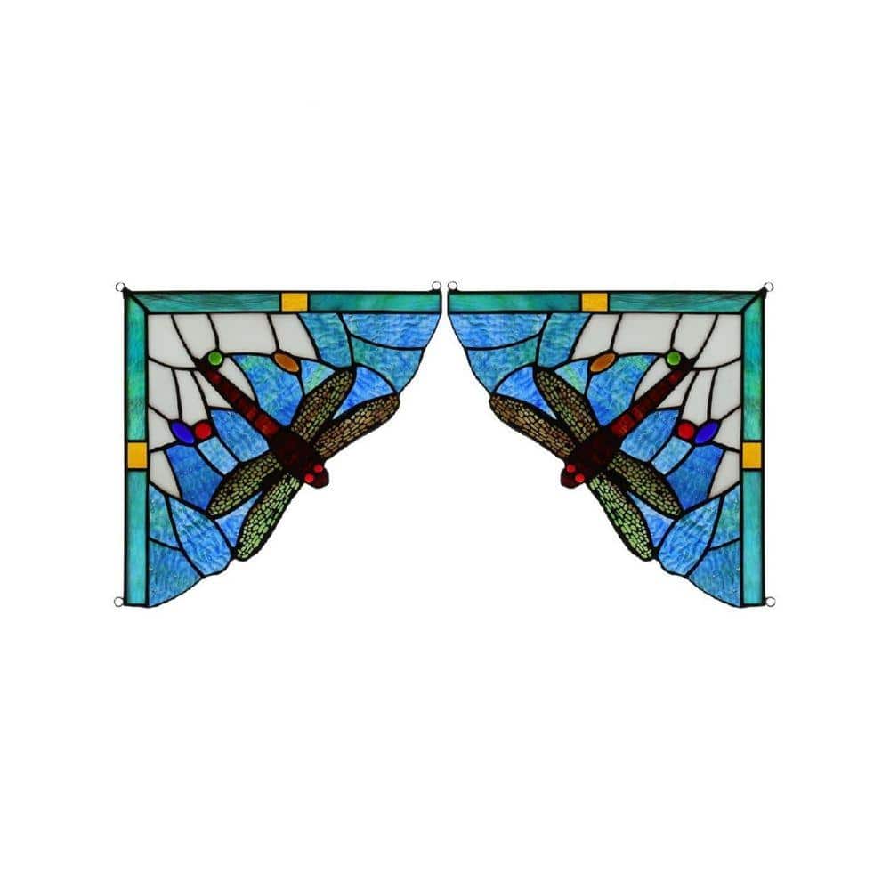 1 Pair Blue Dragonfly Style Stained Glass Art Glass Window