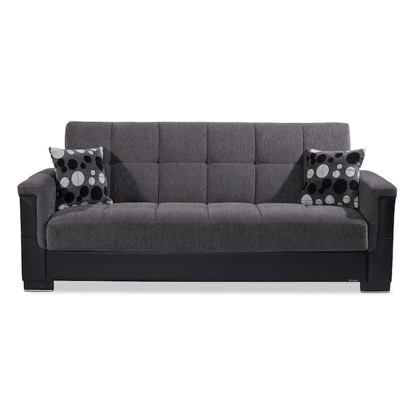 Ottomanson Basics Pro Collection Convertible 87 in. Grey/Black Chenille 3-Seater Twin Sleeper Sofa Bed with Storage