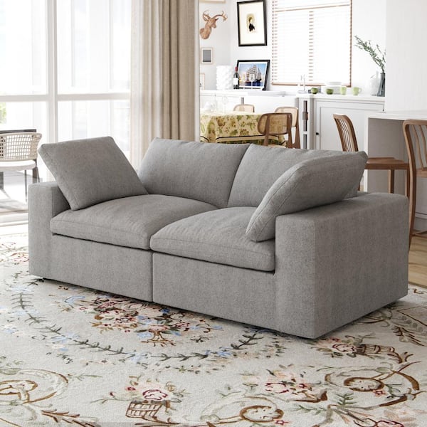 79 in. Square Arm 2-Piece Linen Modular Curved Soriana Loveseat Sectional Sofa Couch in Gray