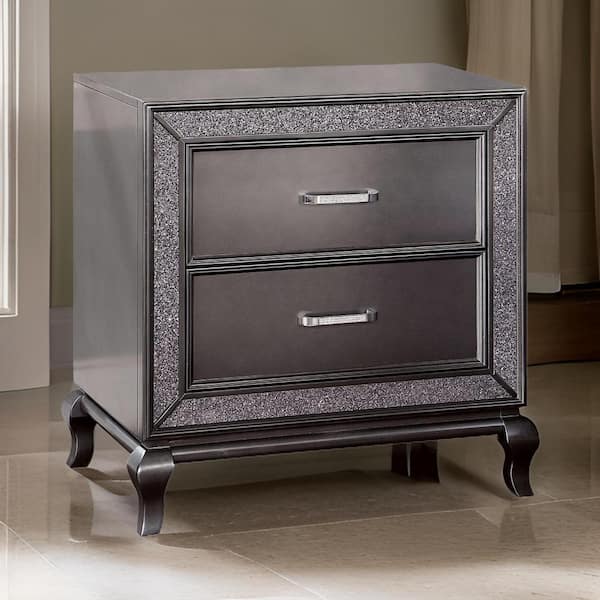Benjara 29.5 in. Graphite Gray and Chrome 2-Drawers Wooden Nightstand