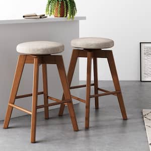 Amalia Stools 26 in. Natural Wheat Brown Backless Counter Height 360 Swivel Upholstered Solid Wood Bar Stool, Set of 2