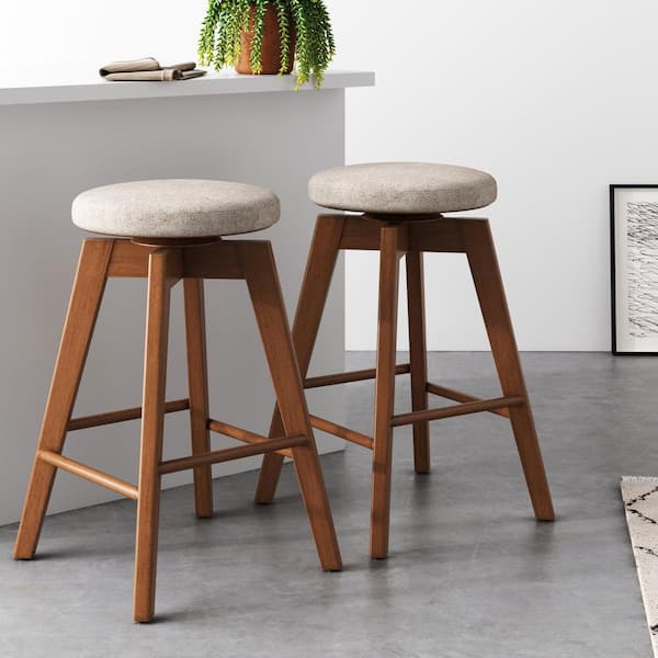 Nathan James Amalia Stools 26 in. Natural Wheat Brown Backless Counter Height 360 Swivel Upholstered Solid Wood Bar Stool, Set of 2