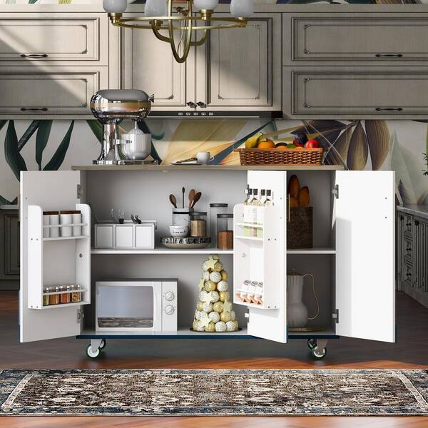 Hooseng Navy Blue MDF Kitchen Cart with Internal Storage