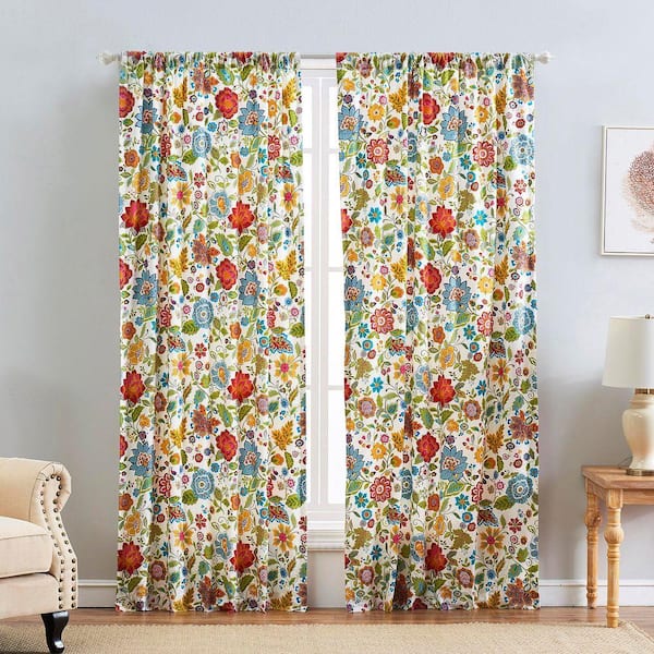White Floral Rod Pocket Sheer Curtain - 42 in. W x 84 in. L